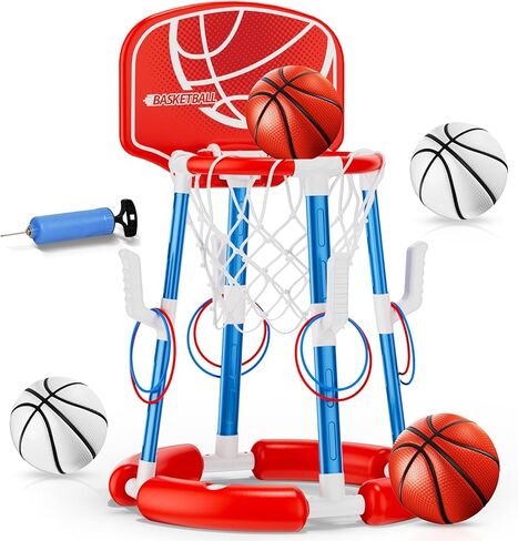 Pool Basketball Hoop with Backboard, Floating Pool Toys for 3-12 Years Old Kids Ring Game with 4 Balls 8 Rings & Pump Outdoor Swimming Pool Basketball Games Water Play Toy Family Party for Kids Adults in Saudi Arabia