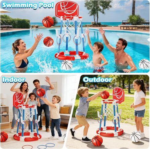 Pool Basketball Hoop with Backboard, Floating Pool Toys for 3-12 Years Old Kids Ring Game with 4 Balls 8 Rings & Pump Outdoor Swimming Pool Basketball Games Water Play Toy Family Party for Kids Adults in Saudi Arabia
