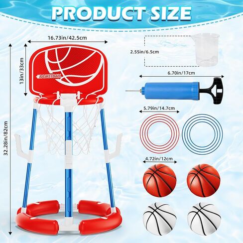 Pool Basketball Hoop with Backboard, Floating Pool Toys for 3-12 Years Old Kids Ring Game with 4 Balls 8 Rings & Pump Outdoor Swimming Pool Basketball Games Water Play Toy Family Party for Kids Adults in Saudi Arabia