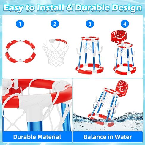 Pool Basketball Hoop with Backboard, Floating Pool Toys for 3-12 Years Old Kids Ring Game with 4 Balls 8 Rings & Pump Outdoor Swimming Pool Basketball Games Water Play Toy Family Party for Kids Adults in Saudi Arabia