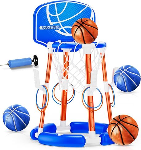 Pool Basketball Hoop with Backboard, Floating Pool Toys for 3-12 Years Old Kids Ring Game with 4 Balls 8 Rings & Pump Outdoor Swimming Pool Basketball Games Water Play Toy Family Party for Kids Adults in Saudi Arabia