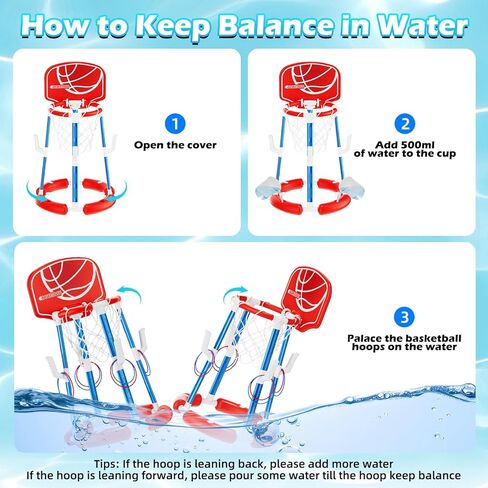 Pool Basketball Hoop with Backboard, Floating Pool Toys for 3-12 Years Old Kids Ring Game with 4 Balls 8 Rings & Pump Outdoor Swimming Pool Basketball Games Water Play Toy Family Party for Kids Adults in Saudi Arabia