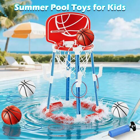 Pool Basketball Hoop with Backboard, Floating Pool Toys for 3-12 Years Old Kids Ring Game with 4 Balls 8 Rings & Pump Outdoor Swimming Pool Basketball Games Water Play Toy Family Party for Kids Adults in Saudi Arabia