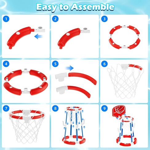 Pool Basketball Hoop with Backboard, Floating Pool Toys for 3-12 Years Old Kids Ring Game with 4 Balls 8 Rings & Pump Outdoor Swimming Pool Basketball Games Water Play Toy Family Party for Kids Adults in Saudi Arabia