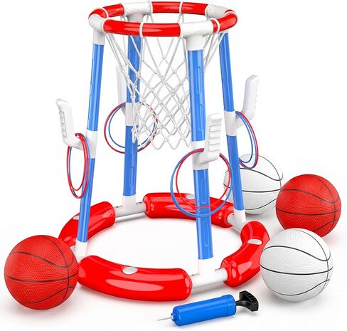 Pool Basketball Hoop with Backboard, Floating Pool Toys for 3-12 Years Old Kids Ring Game with 4 Balls 8 Rings & Pump Outdoor Swimming Pool Basketball Games Water Play Toy Family Party for Kids Adults in Saudi Arabia
