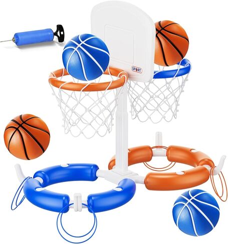 Pool Basketball Hoop with Backboard, Floating Pool Toys for 3-12 Years Old Kids Ring Game with 4 Balls 8 Rings & Pump Outdoor Swimming Pool Basketball Games Water Play Toy Family Party for Kids Adults in Saudi Arabia