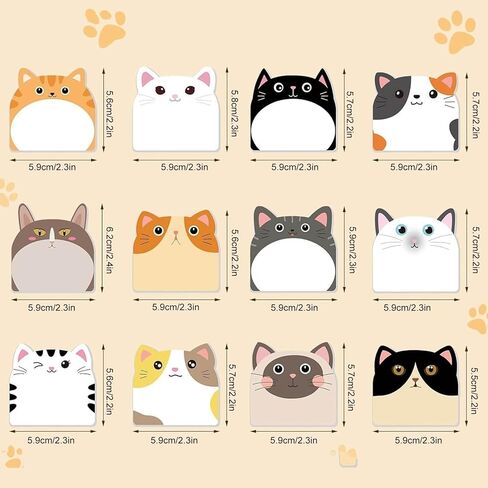 12 Pack Cute Cat Sticky Notes - Creative Journal Convenience Stickers, Fun Self-Adhesive Memo Pads for Notebooks, Note Taking & Daily Reminders in Kuwait