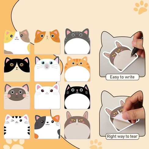 12 Pack Cute Cat Sticky Notes - Creative Journal Convenience Stickers, Fun Self-Adhesive Memo Pads for Notebooks, Note Taking & Daily Reminders in Kuwait