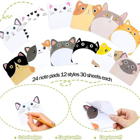 12 Pack Cute Cat Sticky Notes - Creative Journal Convenience Stickers, Fun Self-Adhesive Memo Pads for Notebooks, Note Taking & Daily Reminders in Kuwait
