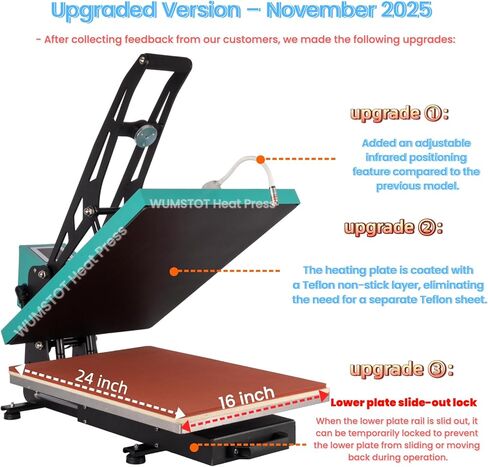 Heat Press Machine for T-Shirts: 2025 Upgraded 16x24 Auto Open Heat Press Slide-Out,Heated Surface with Teflon Non-Stick Coating,110V, 2000W, for DTF on Tshirts, Bags, Cushion(Not for Sublimation) in Saudi Arabia