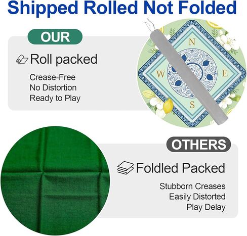 Lemon Mahjong Mat 33"x33" Non-Slip Noise Reducing Table Cover, Mahjong Mat with Rules and Tile Layout, American Mah Jong Game Surface, Yellow Decorative Play Area for Poker, Cards Games (Green) in Saudi Arabia