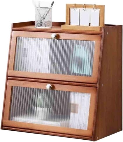 Bookshelf Trapezoidal Desktop Bookshelf, with Plastic Flap Door Desk Tidy Organiser, Freestanding Home and Office Supplies Storage Display Shelf for Living Room Home Office(L40xW28xH50 cm) in Saudi Arabia