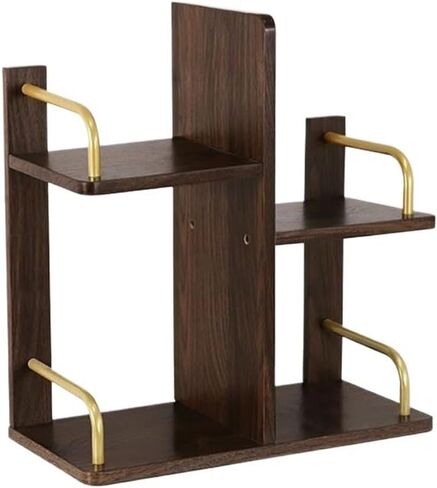 Bookshelf Black Walnut Colour Artificial Board Desktop Bookshelf, with Gold Iron Pipe Storage Organizer, Study Office Supplies Display Shelf for Living Room Home Office in Saudi Arabia