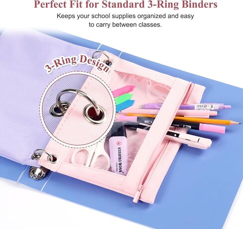 Binder Pencil Pouch for 3 Ring Binder, Clear Pencil Case Box Bag with Zipper, Aesthetic Pen Organizer for School Supplies, Back to School for Girls Boys Kids, 1 Pack, Pink in Saudi Arabia