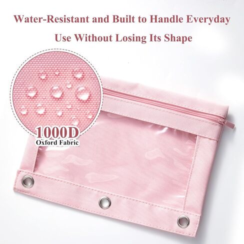 Binder Pencil Pouch for 3 Ring Binder, Clear Pencil Case Box Bag with Zipper, Aesthetic Pen Organizer for School Supplies, Back to School for Girls Boys Kids, 1 Pack, Pink in Saudi Arabia