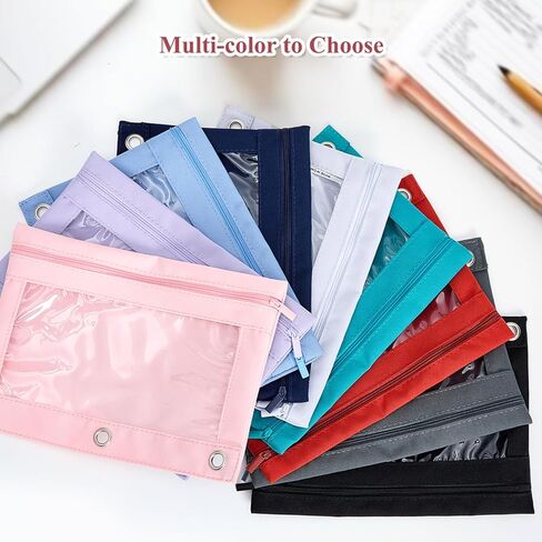 Binder Pencil Pouch for 3 Ring Binder, Clear Pencil Case Box Bag with Zipper, Aesthetic Pen Organizer for School Supplies, Back to School for Girls Boys Kids, 1 Pack, Pink in Saudi Arabia