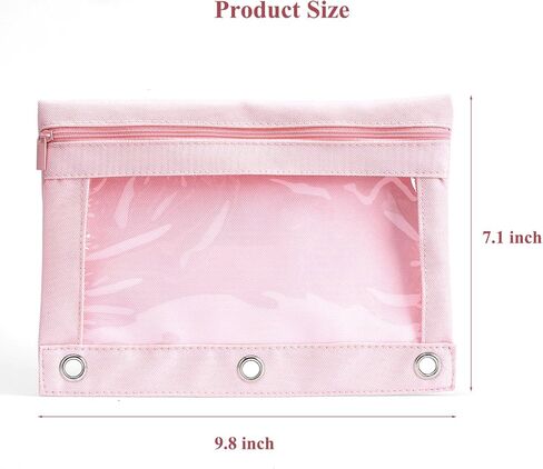 Binder Pencil Pouch for 3 Ring Binder, Clear Pencil Case Box Bag with Zipper, Aesthetic Pen Organizer for School Supplies, Back to School for Girls Boys Kids, 1 Pack, Pink in Saudi Arabia