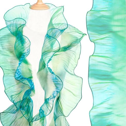 5 Yards Ruffle Lace Trims, Organza Ruffled Lace Fabric, Pleated Ribbon Sewing Decoration for Bridal Wedding Dresses Bouquets Clothing Hair Accessories Flower Packages DIY Crafts- Green in Saudi Arabia