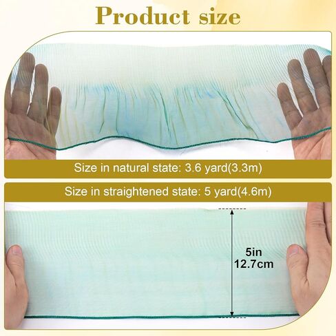 5 Yards Ruffle Lace Trims, Organza Ruffled Lace Fabric, Pleated Ribbon Sewing Decoration for Bridal Wedding Dresses Bouquets Clothing Hair Accessories Flower Packages DIY Crafts- Green in Saudi Arabia