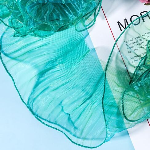 5 Yards Ruffle Lace Trims, Organza Ruffled Lace Fabric, Pleated Ribbon Sewing Decoration for Bridal Wedding Dresses Bouquets Clothing Hair Accessories Flower Packages DIY Crafts- Green in Saudi Arabia
