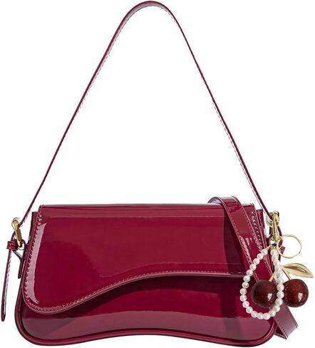 Black Purses for Women Trendy, Y2K Faux Leather Clutch Purse with Cherry Pendant,Crossbody Shoulder Bag and Handbags in Saudi Arabia