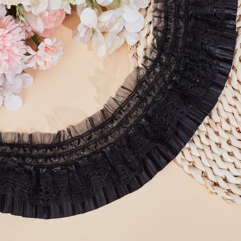 3 Yards 3.15 Inch Elastic Ruffled Pleated Lace Trim, Double Layer Pleated Lace Ribbon, Stretchy Gather Ruffle Ribbons for Sewing Dress Bag Costume Curtain Decoration Trimming Craft in Saudi Arabia