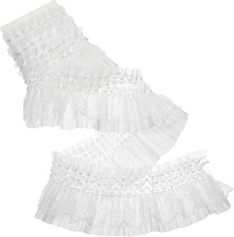 3 Yards 3.15 Inch Elastic Ruffled Pleated Lace Trim, Double Layer Pleated Lace Ribbon, Stretchy Gather Ruffle Ribbons for Sewing Dress Bag Costume Curtain Decoration Trimming Craft in Saudi Arabia