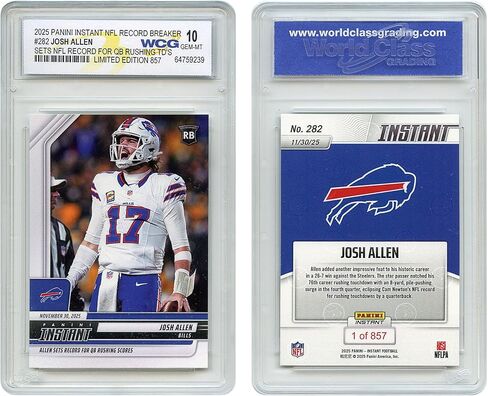 2025 NFL Panini Instant Josh Allen يحدد سجل NFL لـ QB Rushing Touchdowns # 282 - متدرج GEM Mint 10 in Kuwait
