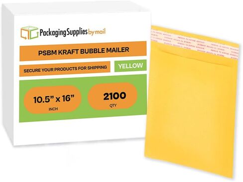 PSBM #5 100 قطعة من بريد فقاعات كرافت مقاس 10.5 × 16 بوصة، وأظرف مبطنة باللون الأصفر، وشريط قابل للتقشير ذاتي الغلق، مثالي لشحن الأقراص المضغوطة وأقراص DVD والمجوهرات والصور والمجلات والكتب والملابس والمزيد in Kuwait