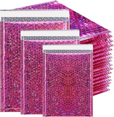 50 Pcs Metallic Bubble Mailers,Holographic Bubble Mailers,Poly Padded Envelopes,Waterproof Self Seal Adhesive Shipping Bags,Holographic Envelopes for Mailing,Packing,Small Business,Thicken (Rose Red) in Saudi Arabia