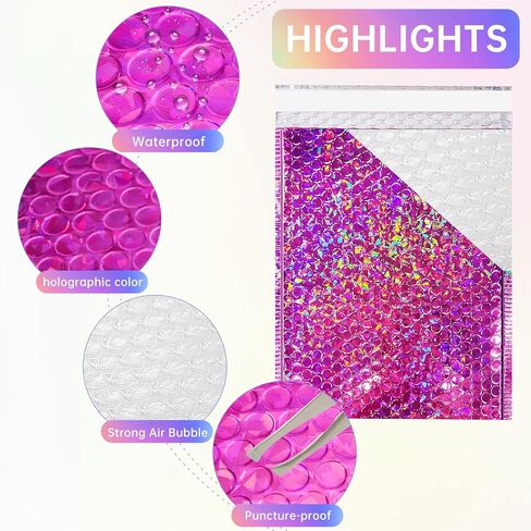 50 Pcs Metallic Bubble Mailers,Holographic Bubble Mailers,Poly Padded Envelopes,Waterproof Self Seal Adhesive Shipping Bags,Holographic Envelopes for Mailing,Packing,Small Business,Thicken (Rose Red) in Saudi Arabia