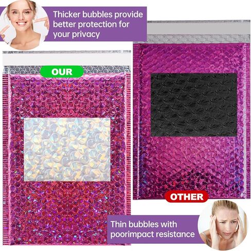 50 Pcs Metallic Bubble Mailers,Holographic Bubble Mailers,Poly Padded Envelopes,Waterproof Self Seal Adhesive Shipping Bags,Holographic Envelopes for Mailing,Packing,Small Business,Thicken (Rose Red) in Saudi Arabia