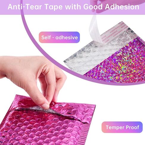 50 Pcs Metallic Bubble Mailers,Holographic Bubble Mailers,Poly Padded Envelopes,Waterproof Self Seal Adhesive Shipping Bags,Holographic Envelopes for Mailing,Packing,Small Business,Thicken (Rose Red) in Saudi Arabia