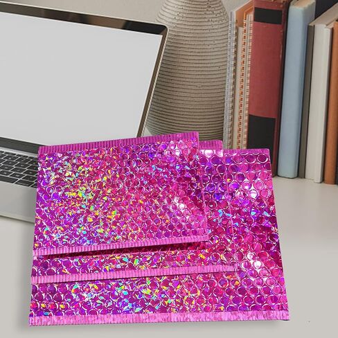 50 Pcs Metallic Bubble Mailers,Holographic Bubble Mailers,Poly Padded Envelopes,Waterproof Self Seal Adhesive Shipping Bags,Holographic Envelopes for Mailing,Packing,Small Business,Thicken (Rose Red) in Saudi Arabia