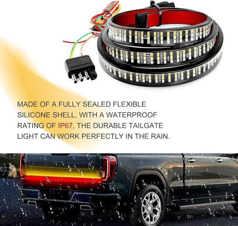 Tailgate Light Bar, 60" 3 Color Flow Effect LED Tail Strip, IP65 Waterproof Brake & Running & Reverse Light Bar, Plug and Play Assembly for Pickup Truck SUV Van (Multicolored) in Saudi Arabia