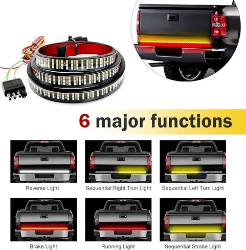 Tailgate Light Bar, 60" 3 Color Flow Effect LED Tail Strip, IP65 Waterproof Brake & Running & Reverse Light Bar, Plug and Play Assembly for Pickup Truck SUV Van (Multicolored) in Saudi Arabia