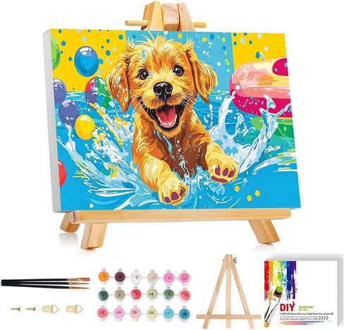 bleihum Dog Paint by Numbers Kit for Kids with Frame Wooden Easel, Easy Paint by Number Kids Ages 8-12, DIY Acrylic Cute Painting by Numbers for Home Decor 8x12 Inch in Saudi Arabia