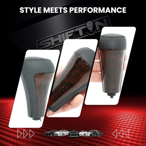 Replacement Gear Shift Knob Stick Shifter for Lexus GX460 2010-2018 GX-460 | Aftermarket Gearshift Car Acsessory Fits OEM Part 33504-60330-E3 C3 E1 | Black Leather and Brown Wood Grain Trim in Saudi Arabia
