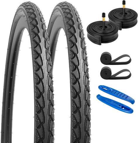 YUNSCM 2-PCS 700C Bike Tires 700x45C/47-622 and 700C Heavy Duty Bike Tubes Schrader Valve with 2 Rim Strips Compatible with 700x43C 700x44C 700x45C 700x46C 700x47C Bicycle Tires and Tubes (P-1134) in Saudi Arabia