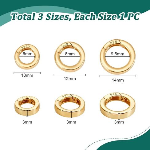 PH PandaHall 3pcs 925 الفضة الاسترليني الربيع المشبك الذهب الربيع حلقة المشبك، 10/12/14mm الربيع O حلقات حلقة تسلق المفاجئة حلقات كليب لقلادة أساور صنع المجوهرات in Kuwait