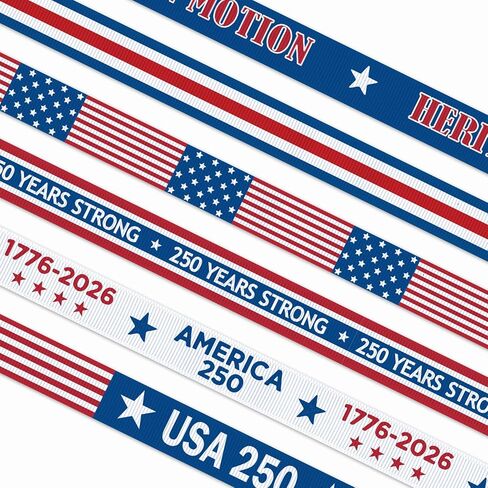 6 Rolls USA 250th Anniversary Ribbon for Patriotic Themed Party Decor, 4th of July Small Star Stripes America Flag Grosgrain Ribbon for Indepence Day Gift Wrapping DIY Party Decor, 0.35 Inch X 3 Yard in Kuwait