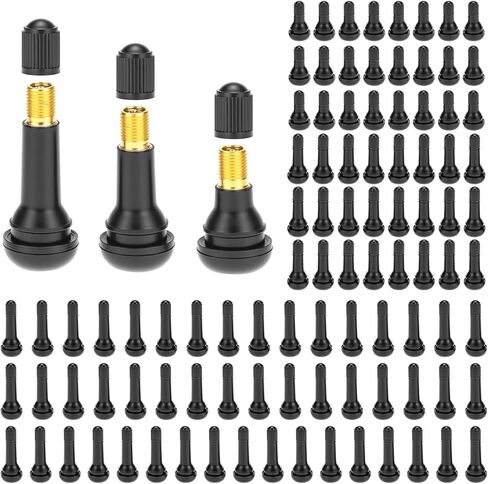 QWORK TR412 TR413 TR414 Tire Valve Stems, 100 Pieces Tubeless Valve Stems, Rubber Snap-in Valves for Cars, Trucks, Trailers, and More - Fits 0.453 Inch Rim Holes, Up to 65 PSI in Kuwait