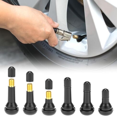 QWORK TR412 TR413 TR414 Tire Valve Stems, 100 Pieces Tubeless Valve Stems, Rubber Snap-in Valves for Cars, Trucks, Trailers, and More - Fits 0.453 Inch Rim Holes, Up to 65 PSI in Kuwait