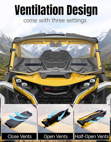 Front Windshield for Can Am Maverick R & R Max X/X RS/Smart Shox 2024-2025 Vented Full Scratch Resistant Hard Coated PC, Clear UV Protection, Airflow Control, Requires OEM Roof & Scoop in Saudi Arabia