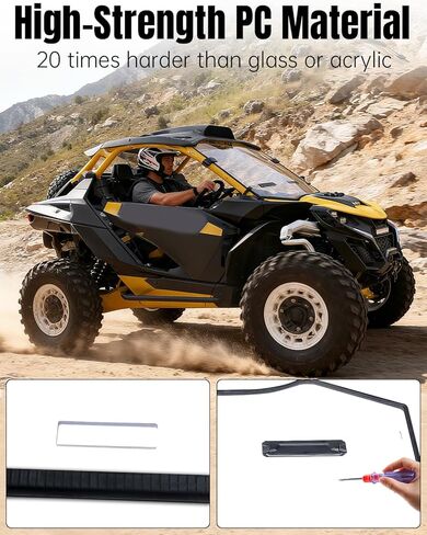 Front Windshield for Can Am Maverick R & R Max X/X RS/Smart Shox 2024-2025 Vented Full Scratch Resistant Hard Coated PC, Clear UV Protection, Airflow Control, Requires OEM Roof & Scoop in Saudi Arabia