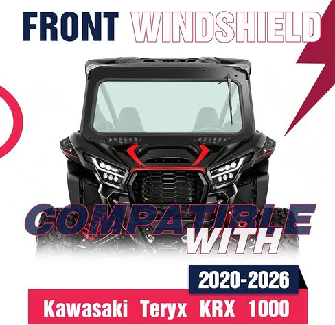 زجاج أمامي UTV متوافق مع 2020-Up Kawasaki Teryx KRX 1000 W/ممسحة، فتحة تهوية كاملة للزجاج الأمامي in Kuwait