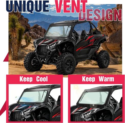 زجاج أمامي UTV متوافق مع 2020-Up Kawasaki Teryx KRX 1000 W/ممسحة، فتحة تهوية كاملة للزجاج الأمامي in Kuwait