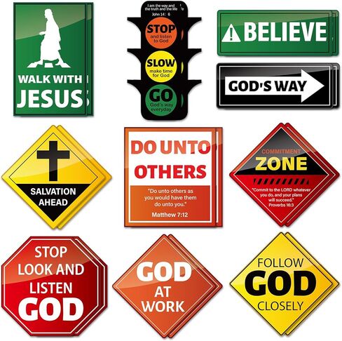 20 PCS Christian Road Signs VBS Decorations Religious Bulletin Board Set Christian Construction Sign Paper Cutouts Jesus Bible Verse Wall Decor for Sunday School Classroom Church in Saudi Arabia