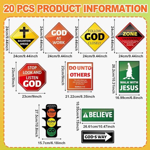 20 PCS Christian Road Signs VBS Decorations Religious Bulletin Board Set Christian Construction Sign Paper Cutouts Jesus Bible Verse Wall Decor for Sunday School Classroom Church in Saudi Arabia