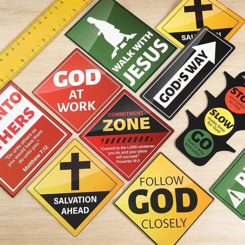20 PCS Christian Road Signs VBS Decorations Religious Bulletin Board Set Christian Construction Sign Paper Cutouts Jesus Bible Verse Wall Decor for Sunday School Classroom Church in Saudi Arabia